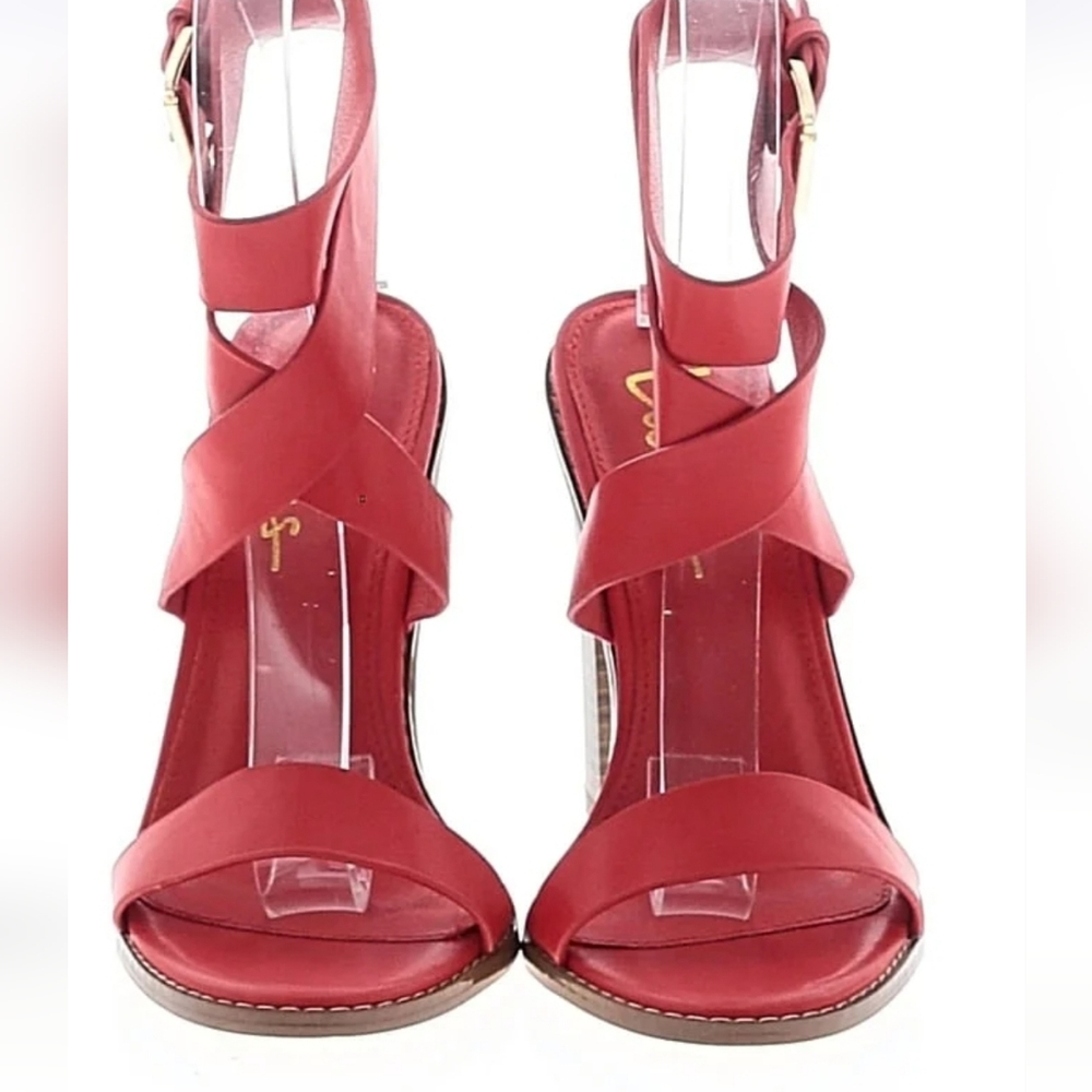 Lulus Red Ankle-Wrap Block Heel Sandals | Size 7 | Statement Heels